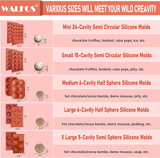 Large 6-Cavity Semi Sphere Silicone Mold, Half Sphere Silicone Baking Molds for Making Chocolate, Cake, Jelly, Dome Mousse (2 Packs)