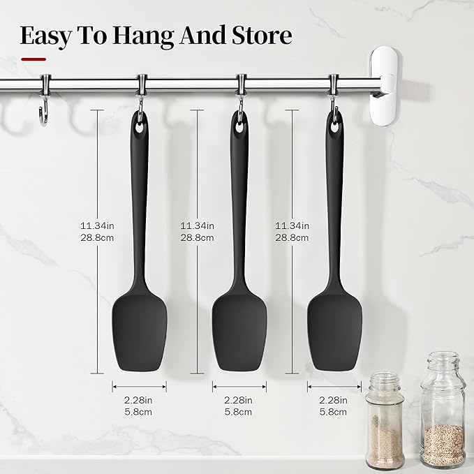 600ºF Heat Resistant Spatulas, High Heat Food Safe Semless Kitchen Silicone Spoon Spoonula Scraper Set for Cooking Baking Mixing Scraping Stirring Nonstick Cookware Pan Bowl (3Pcs,Black)