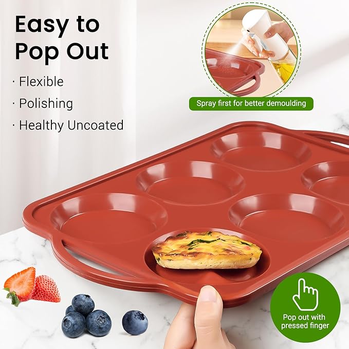 JOERSH 2 Pack 4 Inch Jumbo Silicone Muffin Top Pan with Metal Frame, Non Stick Silicone Egg Mold for Oven, Large Whoopie Pie Baking Pan for English Muffin, Breakfast Sandwich, Egg Bite, Hamburger Bun