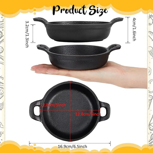 10 Pack Mini Cast Iron Skillets 5 x 5 x 1.3 Inch Cast Iron Pan Small Ramekin Set Black Casserole Dish Cookware Oven Safe Mini Skillets for Kitchen Indoor Outdoor Picnic