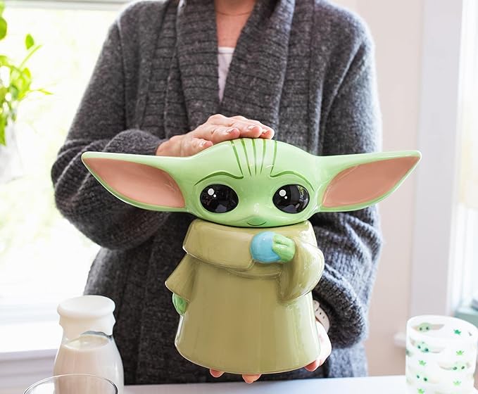 STAR WARS: The Mandalorian Grogu The Child 13-Inch Ceramic Cookie Jar Container With Lid | Kitchen Storage For Snacks