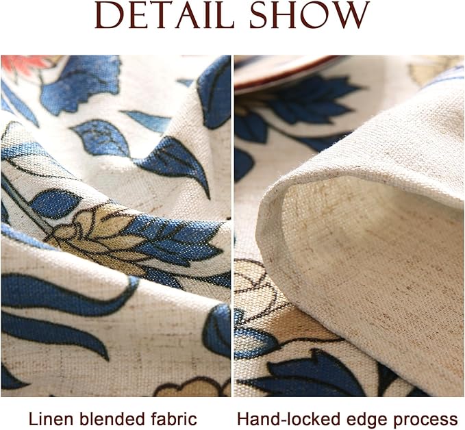 patdrea Designer Blue Tablecloth for Rectangle Table,Vintage Linen Leaves and Floral Pattern Extra Long Tablecloths,Floral Decor Cover for Kitchen Dining Christmas,Thanksgiving,67"x118"-Ivar a