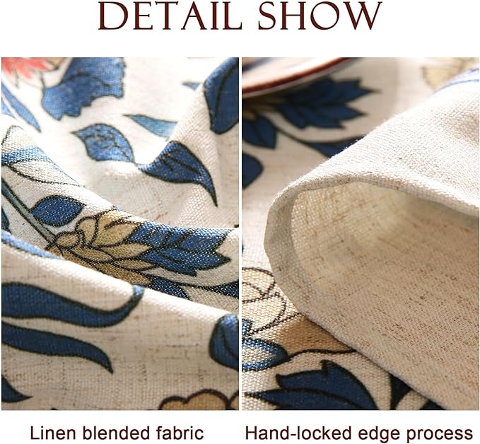 patdrea Designer Blue Tablecloth for Rectangle Table,Vintage Linen with Leaves and Floral Pattern Long Table Cloth,Farmhouse Decor Cover for Kitchen Dining Christmas,Thanksgiving,63"x94"-Ivar a