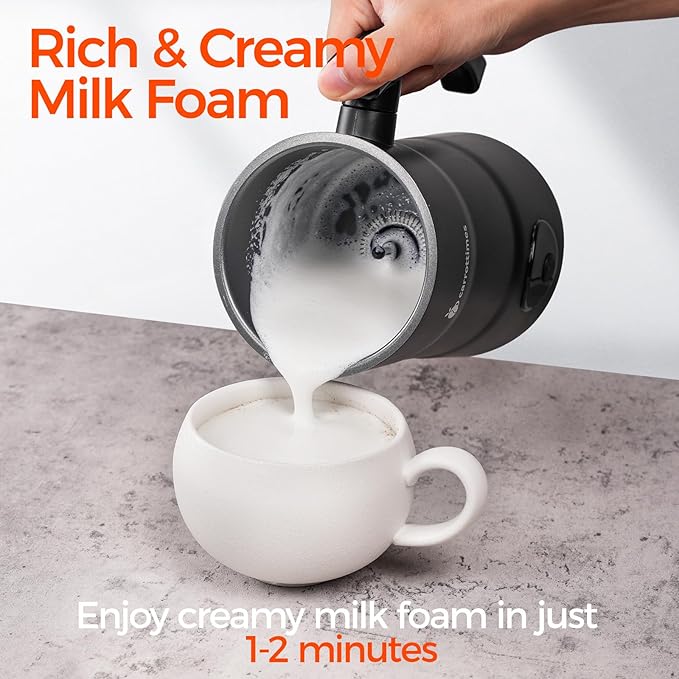 Milk Frother, 4-in-1 Electric Milk Steamer, 11.8oz/350ml Large Capacity for Auto Warm/Cold Foam, Heating Milk for Coffee, Latte, Macchiato, Cappuccino, Hot Chocolate (Black)