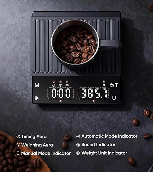 Rechargeable Coffee Scale with Timer, Mini Espresso Scale 2kg/0.1g High Precision Scale for Espresso & Pour-Over Coffee, Portable Digital Food Kitchen Scale