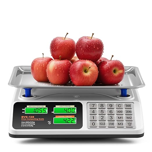 Bonvoisin Price Computing Scale 88lb/40kg Commercial Food Scale with Stainless Steel Platform & Keys, Dual LCD Display Backlight for Meat, Produce, Deli, Farmers Market, Retail（Not for Trade）