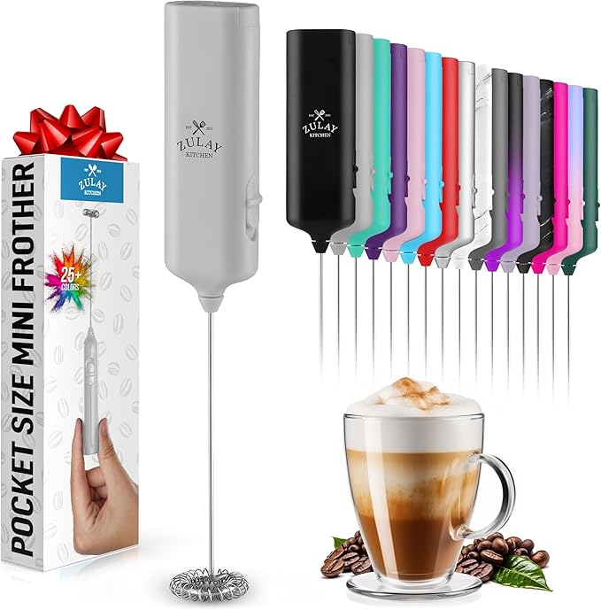 Mini & Mighty Milk Frother Wand – Powerful Handheld Coffee Frother, Battery Operated Drink Mixer – Compact Pocket Size – Detachable Whisk for Latte, Cappuccino, Matcha, Hot Chocolate – Gray
