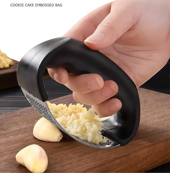 Kitchen Premium Garlic Press Set - Rust Proof & Dishwasher Safe Professional Garlic Mincer Tool - Easy-Squeeze, Easy-Clean with Soft, Ergonomic Handle - Silicone Garlic Peeler(black)