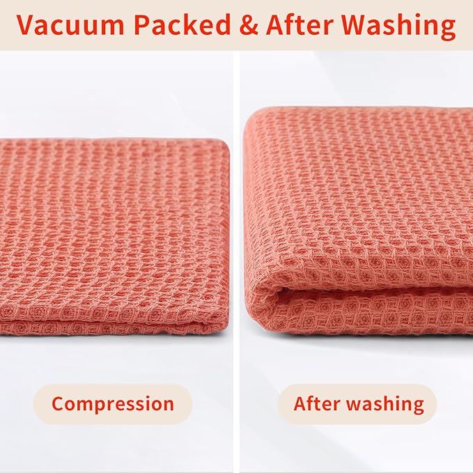 Homaxy 100% Cotton Waffle Weave Kitchen Dish Towels, Ultra Soft Absorbent Quick Drying Cleaning Towel, 13 x 28 Inches, 8-Pack, Coral