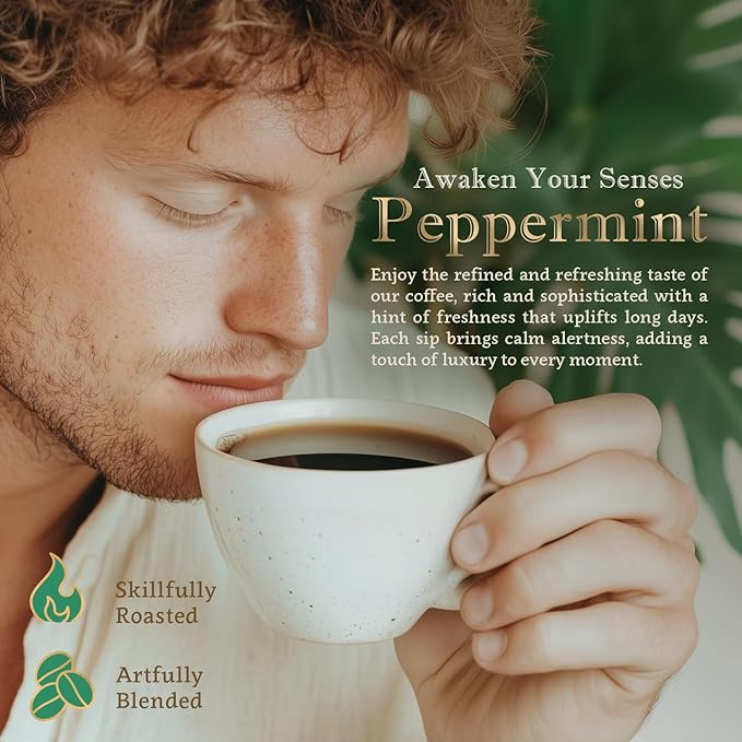 Mint Flavored Whole Bean Coffee – 100% Arabica, Single Origin, Medium Roast, Naturally Sweetened, Refreshing and Invigorating – by Coffea Flavor