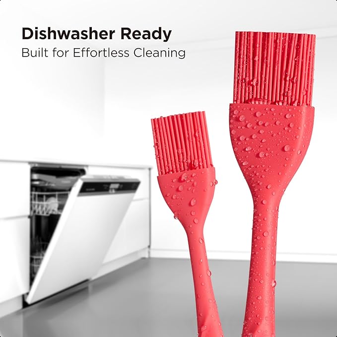 Kitchen Mama WaltzGrip Platinum Silicone Basting Pastry Brush: Set of 2 Heat-Resistant Brushes Utensils for Cooking, Baking, Grilling, Barbecue, and Spreading Oil, Butter, Egg - Dishwasher-Safe (Red)