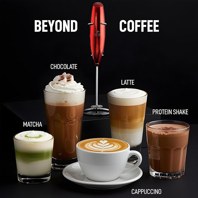 Zulay Kitchen Executive Series Luxury Gift Milk Frother – Handheld Electric Foam Maker for Coffee, Lattes & Hot Chocolate – Deluxe Finish, Great Fir for Coffee Lovers (Cardinal Red)