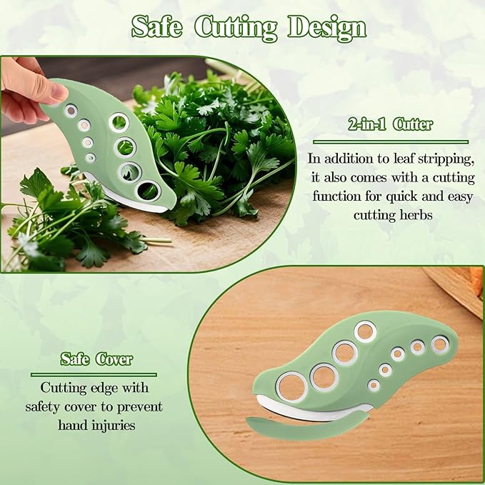 Herb Stripper Tool 9 Holes with Herb Cutter, Stainless Steel Herb Leaf Stripping Tool, Herb Cutter Tool, Herb Leaf Peeler for Fresh Herbs Collard Greens Thyme Basil Rosemary Stripper, Dishwasher Safe