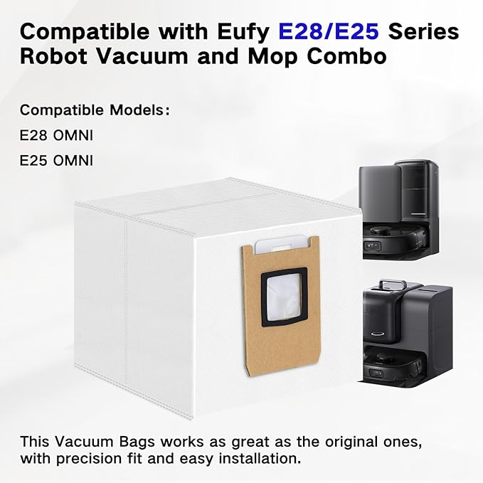 12 Pack Dust Bags Compatible with Eufy E28 OMNI, E25 OMNI Robot Vacuum, 4-Layer Replacement Disposable Bags, 3L Large Capacity