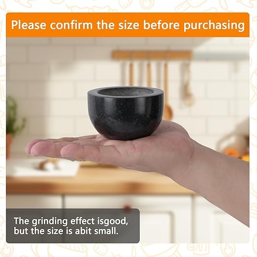 Tianman Small Mortar and Pestle Set 3.2 Inch.1/3 Cup.Mini Marble Grinder with Brush for Pills Herbs Spices,Easy to Grip.Efficient Grinding.Universal Dual Head Grinding Pestle.(Granite Black Polished)