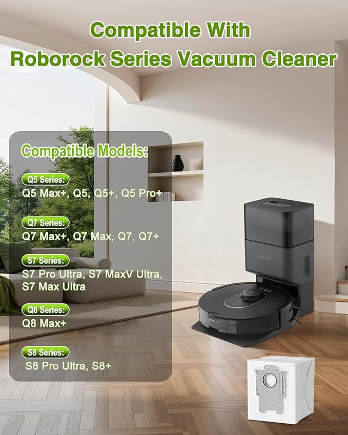 VBN 14 Packs Q5 Dust Bags for Roborock S8 Pro Ultra, S8+, Q7 Max+, Q5+, Q5 Max+, S7 Max Ultra,S7 Maxv Ultra and Q8 Max+ Robot Vacuum, disposable vacuum bag replacement, 3.6L Large Capacity