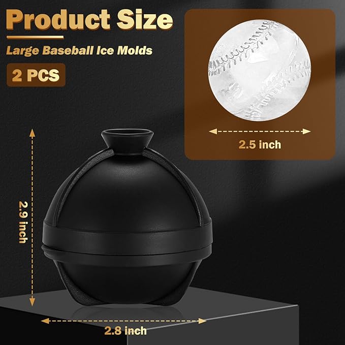 2 Pack Baseball Ice Cube Mold 2.5 Inch Large Silicone 3D Baseball Ice Cube Molds Fun Shapes Novelty Baseball Cube Molds Christmas Gifts for Cocktails, Bourbon, Brandy, Whiskey (2, Baseball)