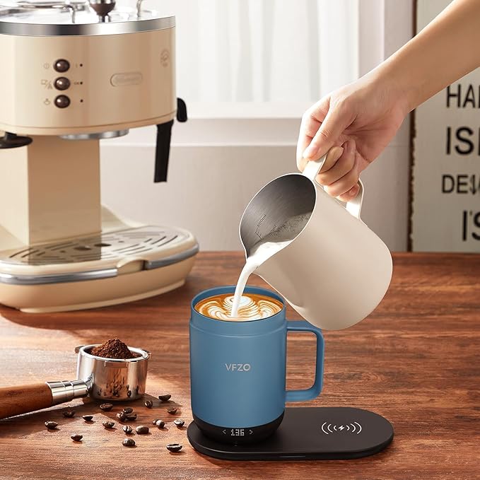 16Oz Temperature Control Smart Mug, Self Heating Coffee Mug LED Display, 180 Min Battery Life - Hot up to 149℉ Fast Wireless Charger Base Improved Design coffee serving sets mug(16oz, Slate Blue)