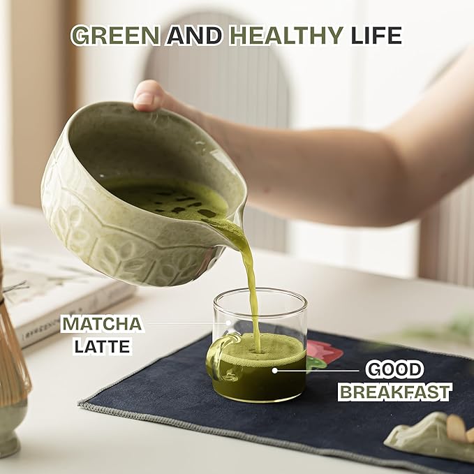 Matcha Whisk Set, 7 PCS Matcha Kit with Matcha Bowl with Spout, Bamboo Matcha Whisk and Scoop, Matcha Accessories & Sifter – Complete Matcha Set for Tea Lovers, Matcha Gift Set (Green)