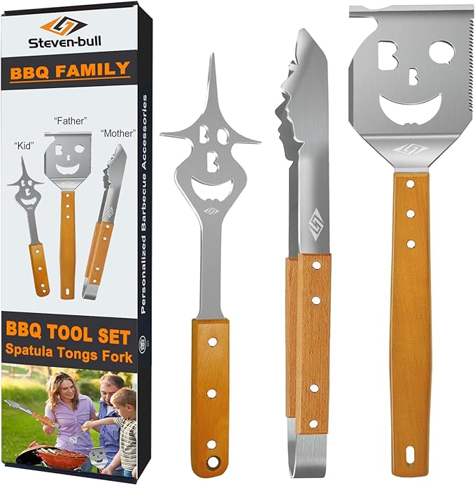 Heavy Duty BBQ Grill Tongs for Outdoor Grill，17 Inch Long Grill Tool, Metal Barbecue Utensil, Wooden Handle, Fun barbecue Tongs for Gas and Charcoal Grilling