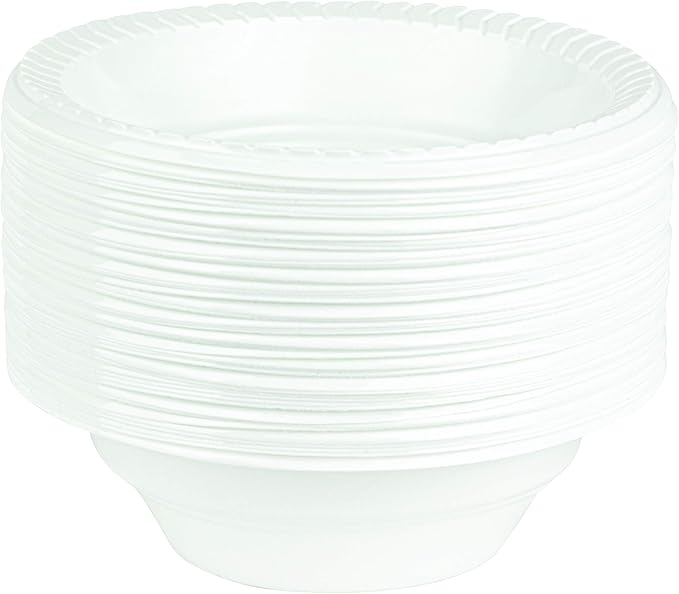 Plasticpro Round Plastic Bowls Microwaveable, Disposable, White, Dinnerware (200, 16 ounce)