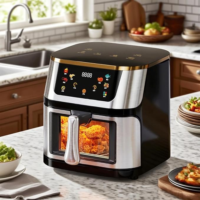 AK Air Fryer 10L Large Capacity Digital Touchscreen – Family Size Oil-Free Hot Air Fryer with 1400W Power, 360° Surround Heating, Healthy Low-Fat Cooking Appliance, ABS+PP+Stainless Steel Body