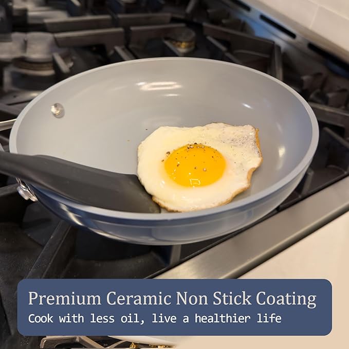 3.5QT Nonstick Ceramic Sauce Pan with Lid 8" Soup Pot Even Heat Distribution, Non Toxic PFAS-Free Healthy Cooking Pot for All Stovetops (Induction/Gas/Electric) Oven Safe 500°F, Navy Blue