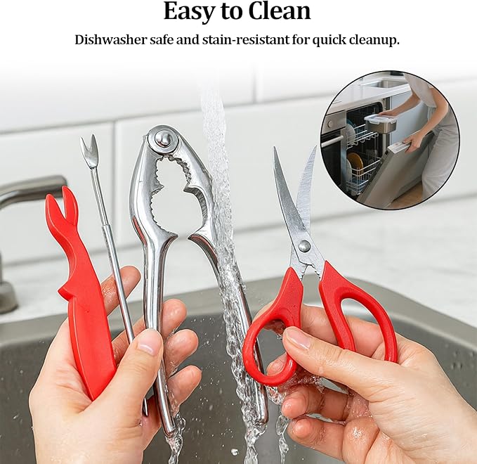 9 PCS Seafood Cracker Tool Set, Including 2 Lobster Sheller, 2 Stainless Steel Crab Crackers, 2 Crab Leg Fork, 2 Scissors and Storage Bag for Seafood Boil Party Supplies, Ideal Gift for Friends