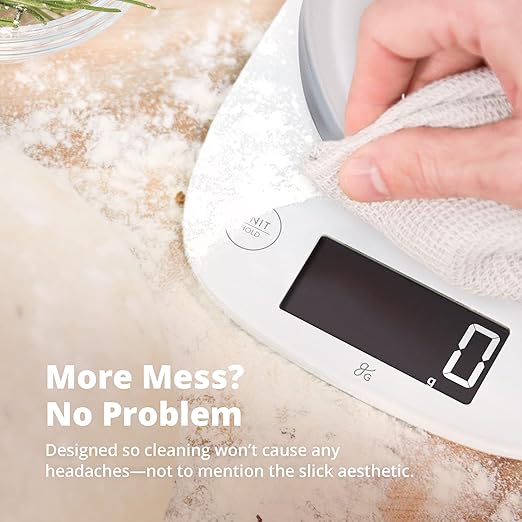 Greater Goods Digital Kitchen Scale with LCD Display, Weighs in Grams and Ounces, Batteries Included, Weighs up to 11 Pounds, White (No Bowl)