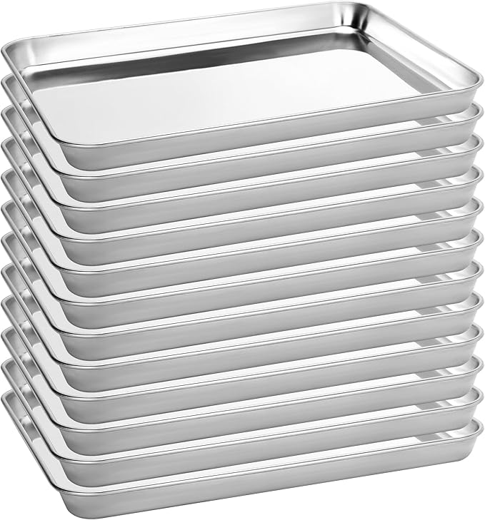 12 Pack Stainless Steel Baking Sheet Pans, 12.5" L × 9.6" W × 1" H Cookie Sheets for Toaster Oven, Rust-Resistant, Dishwasher Safe