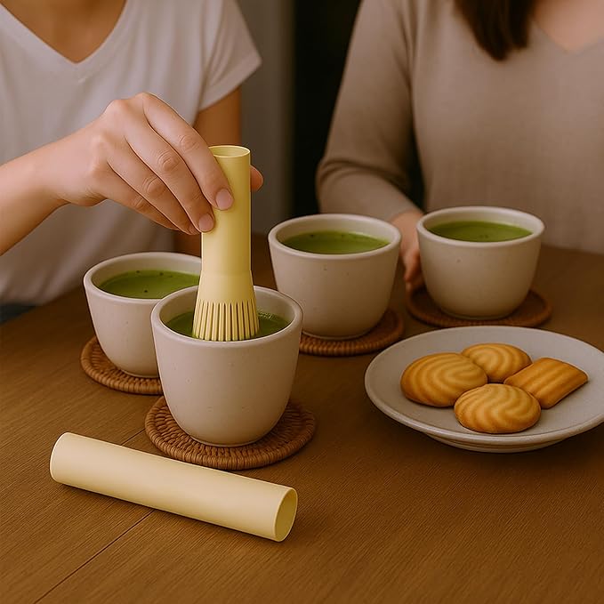 Small Resin Matcha Whisk Traditional Japanese Long Handle Chasen Matcha Stirrer Gifts for Tea Lovers, Easy to Clean Plastic Chasen for Authentic Japanese Tea Preparation (Yellow)