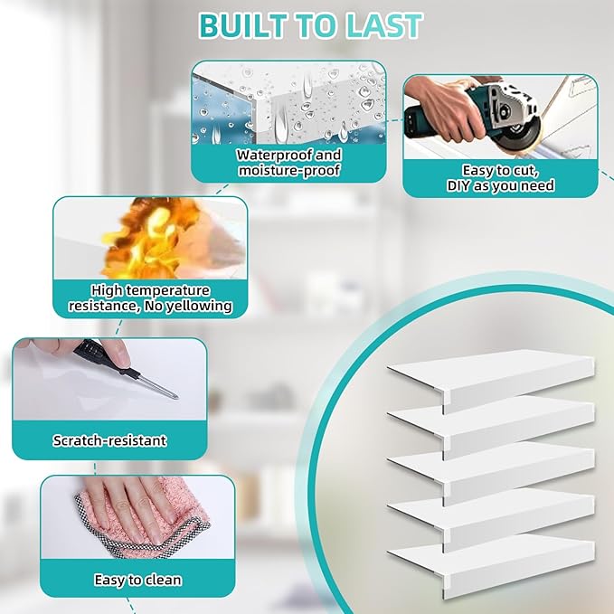 5 Pcs Wire Shelf Cover, 30X16X3 Inch Carbon Fiber Material Shelf Covers for Pantry Shelves(Not Wood), Waterproof Removable Closet Shelving Liner for Home Kitchen,Office Organization - White