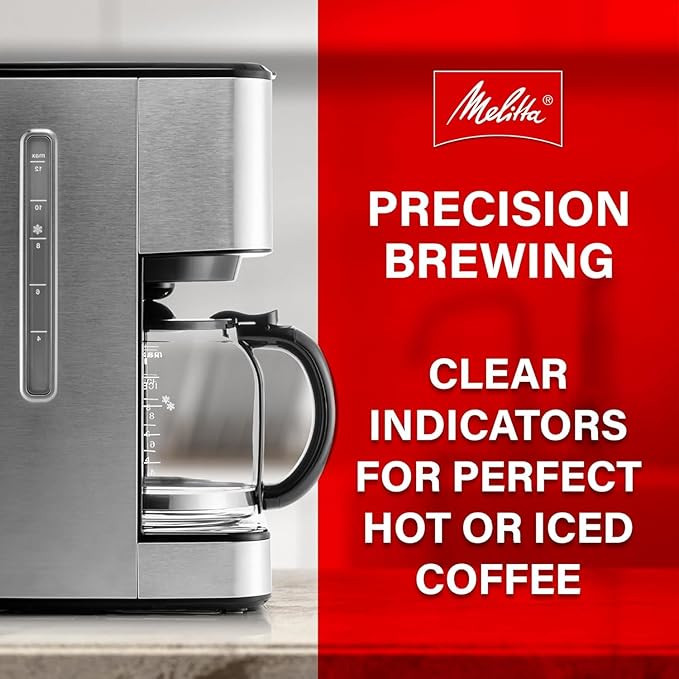 Melitta Aroma Series Programmable Drip Coffee Makers Parent (Aroma Tocco Plus Black and Stainless Steel 12 Cups) with 5-Pack Coffee Filters
