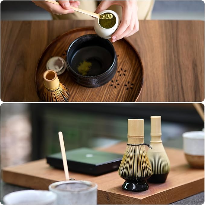 HARFINGTON Ceramic Chasen Stand 65mm Matcha Whisk Holder Teas Set Whisks Stand Traditional Matcha Tea Chasen Holder Tea Set Accessories for Tea Tasting, Gray White