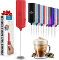 Mini & Mighty Milk Frother Wand – Powerful Handheld Coffee Frother, Battery Operated Drink Mixer – Compact Pocket Size – Detachable Whisk for Latte, Cappuccino, Matcha, Hot Chocolate – Red