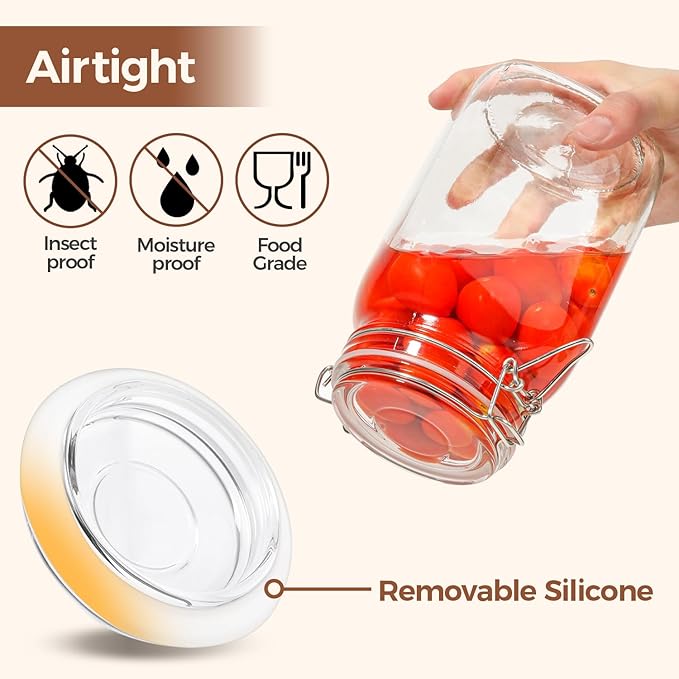 ComSaf Airtight Glass Canister Set of 3 with Lids 50oz Clear Food Storage Jars Square, Kitchen & Pantry Organization Food Storage Container for Canning, Sugar, Flour, Pasta, Candy, Cereal, Coffee