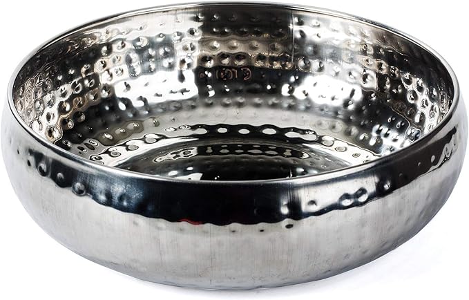 Salad Bowl and Serving Utensils - Hammered Detailing - Stainless Steel Mixing Bowls with Lids- Luxurious Serving Bowls (12" Hammered Salad Bowl)