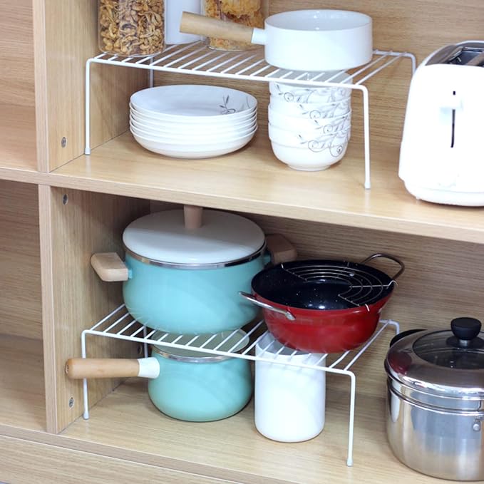 Cabinet Storage Shelf Rack Set of 6, Medium (13 x 9.4 inch) Rustproof Metal Wire Kitchen Cabinet Organizer and Storage, Cupboard Spice Shelf Rack for Plate, Dish, Counter & Pantry Organization