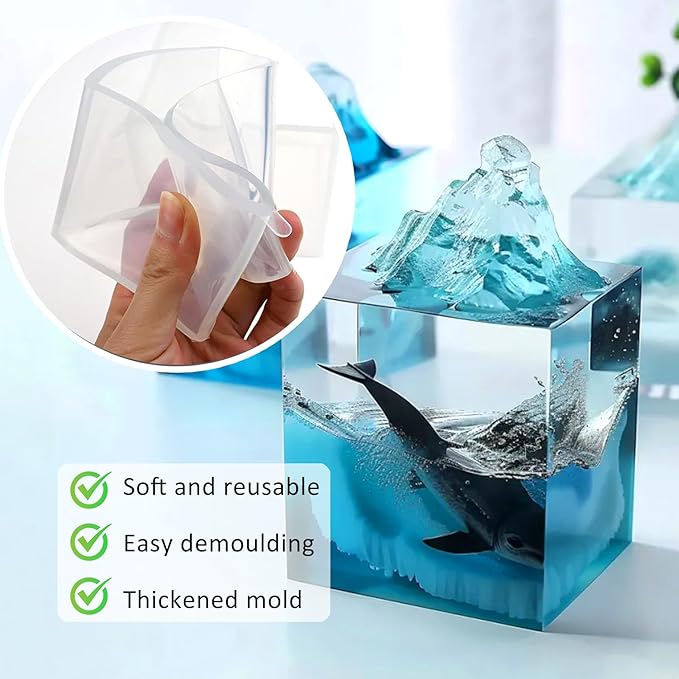 Large Cube Resin Molds-Sphere Silicone Casting Molds for DIY Art Epoxy Resin,Transparent Deep Square Sphere Silicone Molds for Resin Casting