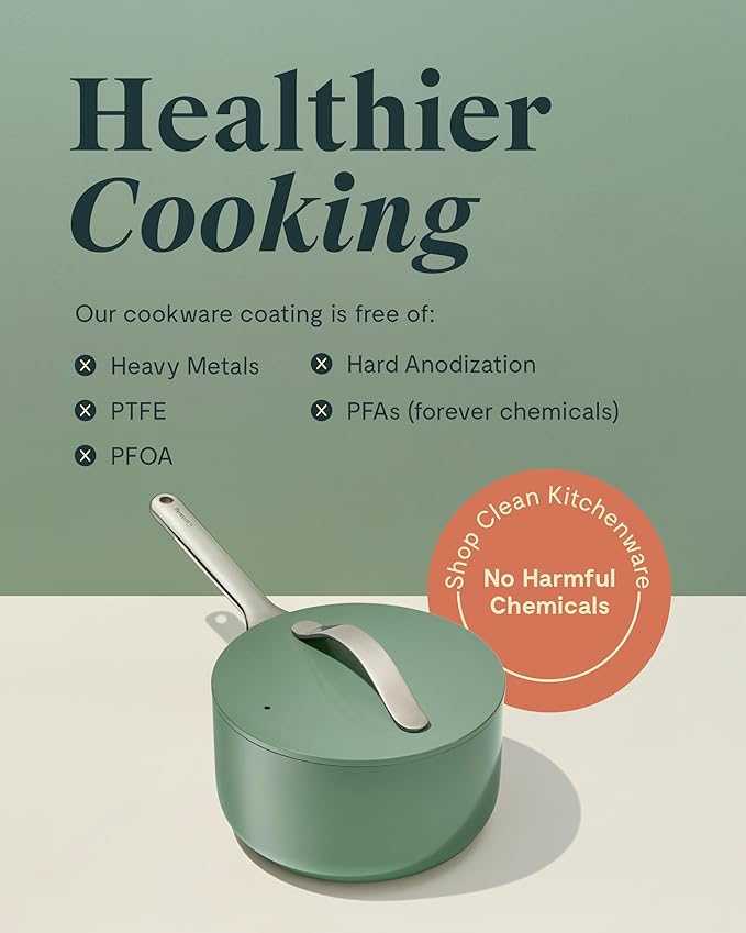 Caraway Nonstick Ceramic Sauce Pans with Lids (3 qt & 1.75 qt) - Non Toxic, PTFE & PFOA Free - Oven Safe & Compatible with All Stovetops (Gas, Electric & Induction) - Cream
