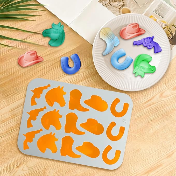 2 Pack Cowboy Chocolate Molds, Western Theme Silicone Mold Baking with Cowboy Hat, Cowboy Boot and Horse, Suitable for Making Chocolate, Candy, Cakes, Cupcakes, And Cookies Soaps (Grey-1PCS)
