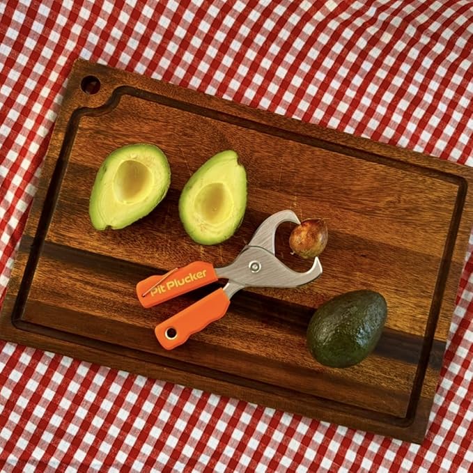 Avocado Tool, Kitchen Utensil with Hinged Handles, Wedge-Shaped Jaws for Pit Removal (Orange)