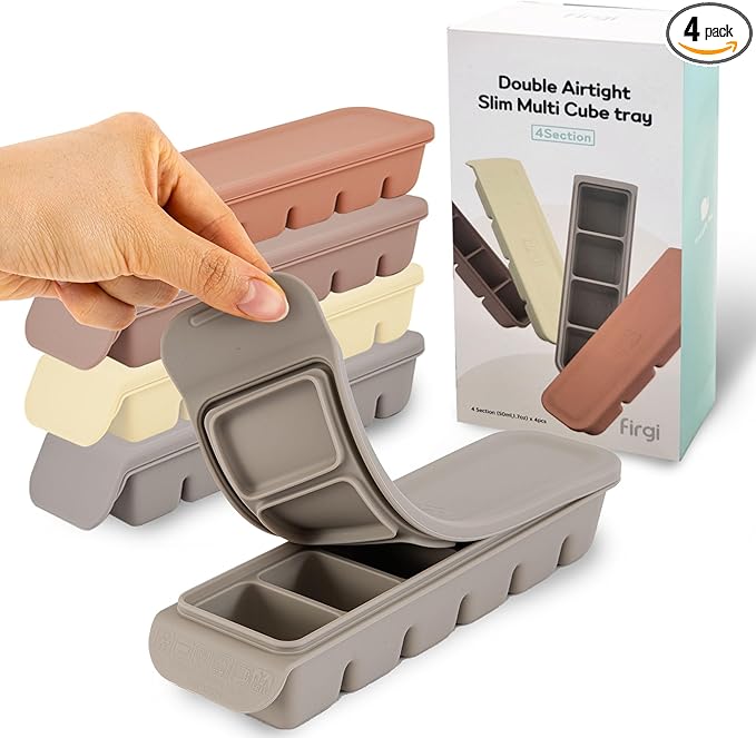 Silicone Freezer Trays with Lid,1oz 6 Section 4Sets - Leak Proof Silicone Freezer molds for Homemade Baby Food Breastmilk, Purees, Vegetables, Baby Food Jars Ice Tray with Lid BPA Free Mix