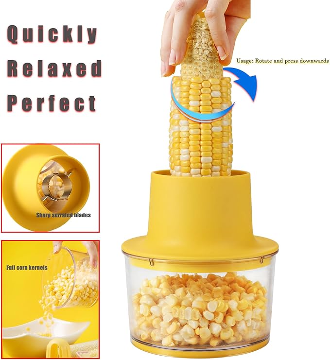 Corn Peeler Stripper for Corn on the Cob, Stainless Steel Corn Cob Stripping Tool, Corn Thresher with Bowl No Splash No Waste