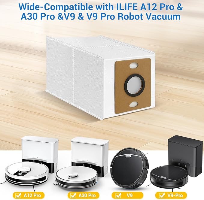 14 Pack A30 Pro Dust Bags for ILIFE A12 Pro/A30 Pro/V9/V9 Pro/Robot Vacuum Bags 3.2 L Large Capacity Heavy Duty Bags for Home Vacuum