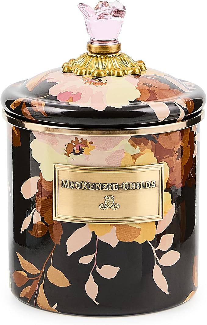 MACKENZIE-CHILDS Enamel Canister, Kitchen Storage Container with Lid, Small, Wild Rose Brown
