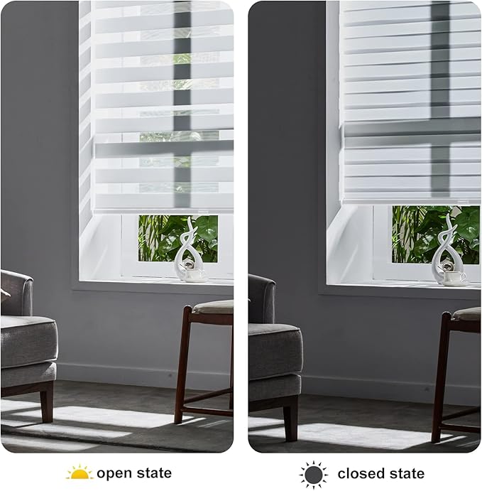 Persilux Cordless Zebra Blinds for Windows, Light Filtering Roller Shades for Windows (56" W x 72" H, White) Light Control for Day and Night, Light Filtering Sheer Shades for Home, Office, Bedroom