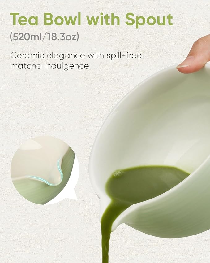 Matcha Whisk Set Kit, 5-PC Ceramic Matcha Bowl with Spout & Holder, Bamboo Whisk, Sifter, Scoop, Traditional Japanese Matcha Tea Making Tools, Complete Gift Set