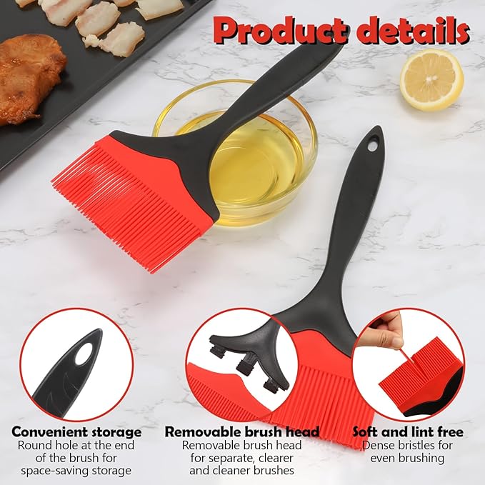 Extra Large Silicone Basting Pastry Brush, 3.9in Wide Heat Resistant Silicone Basting Brush for Cooking Baking Grilling and Spreading Oil BBQ Sauce Butter Marinade, Dishwasher Safe, 3Pcs