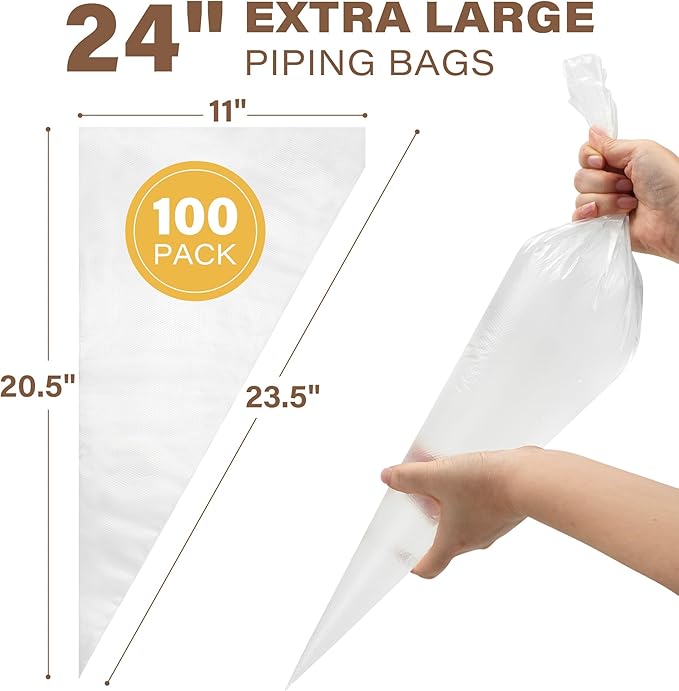LotFancy 24 Inch Extra Large Piping Bags Disposable, 100pcs Icing Bags, Thickened Bakery Bags, Non-Slip & Anti-Burst, Food Grade Cake Decorating Bags for Dessert, Pastry, Cookies, Cupcake Decorating